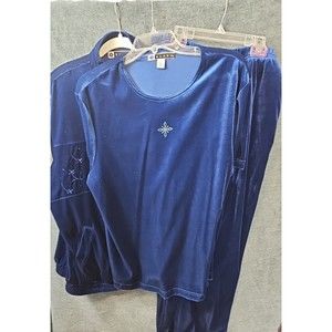 Vintage Blast Women's LG  3 Piece Velour Blue Track Suit Pockets Shoulder Pads